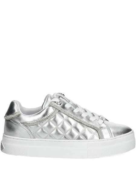  Guess Usa Gratea Quilted Metallic-effect Sneakers - Silver 