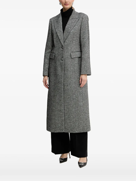  Guess Usa Herringbone Button Long Coat - Grey 