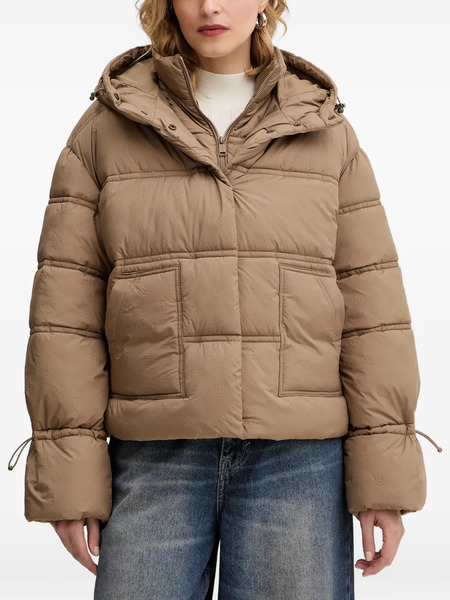  Guess Usa Hooded Pattern Puffer Jacket - Brown 