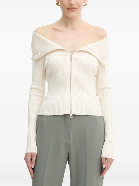  Guess Usa Off-shoulder Zip Knitwear - Neutrals 