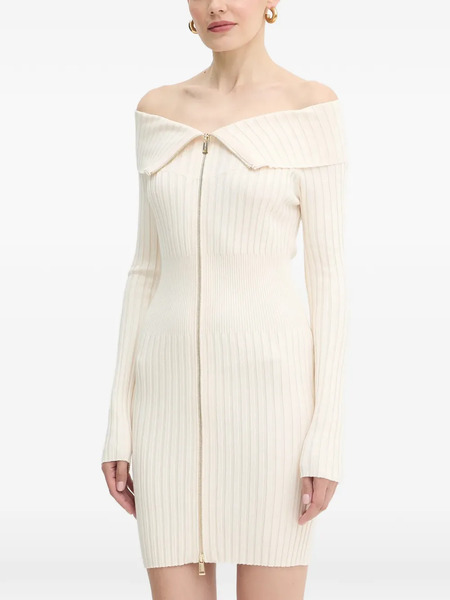  Guess Usa Off-shoulder Zip Mini Dress - Neutrals 