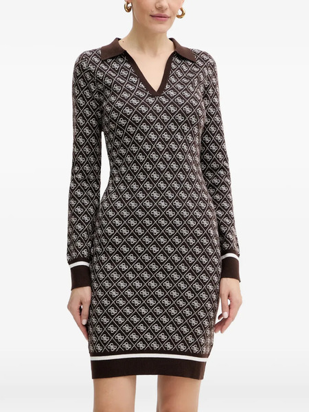  Guess Usa Patterned V-neck Mini Dress - Brown 