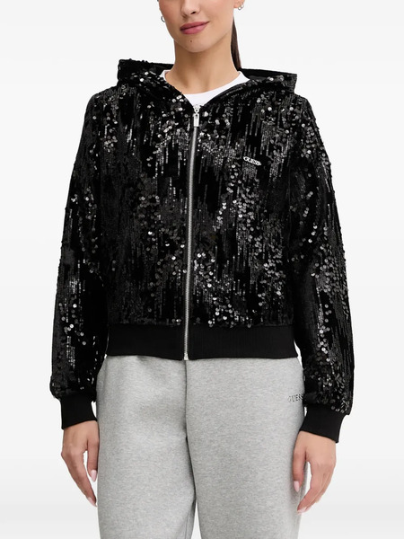  Guess Usa Sequin Hooded Top - Black 