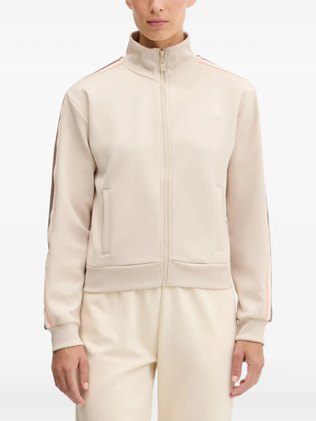  Guess Usa Side-stripe Zip-up Sweatshirt - Neutrals 