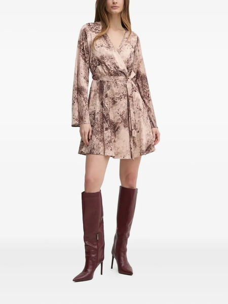  Guess Usa Snake-print Wrap Mini Dress - Neutrals 