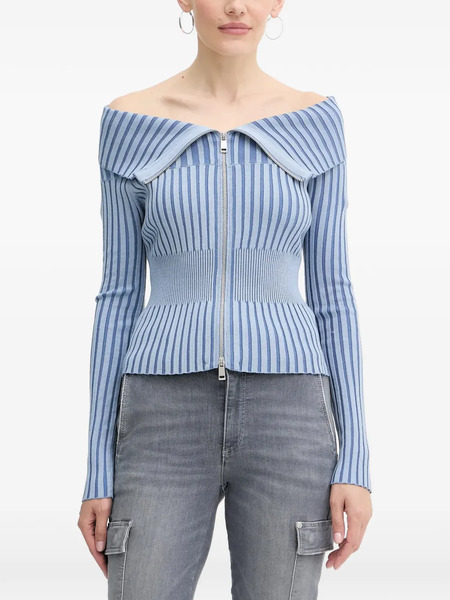  Guess Usa Striped Zip-up Sweater - Blue 