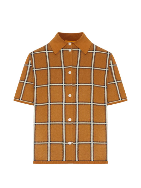  Guest In Residence Checked Collared Top - Orange 