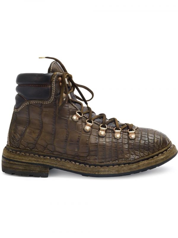  Guidi Crocodile Textured Boots - Brown 