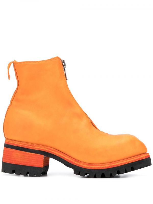  Guidi Front-zipped Ankle Boots - Orange 