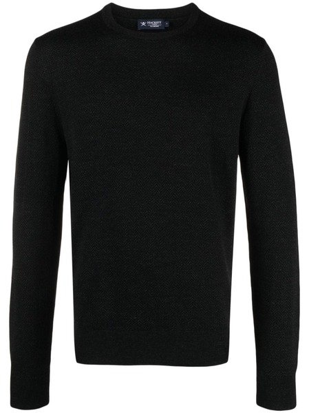  Hackett Herringbone Jacquard Wool Jumper - Black 