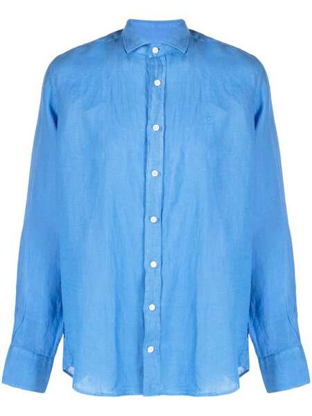  Hackett Logo-embroidered Linen Shirt - Blue 