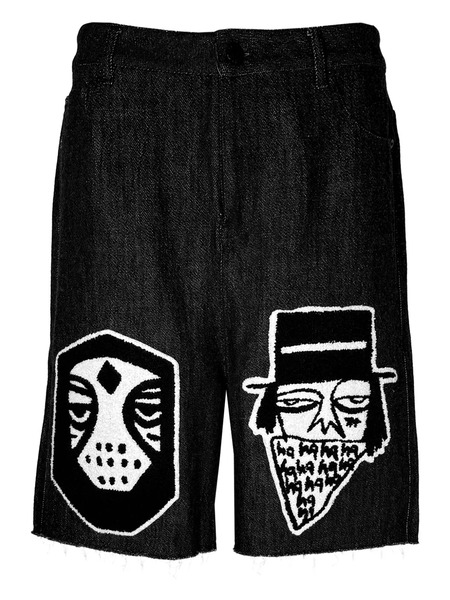  Haculla Appliqué Frayed Shorts - Black 