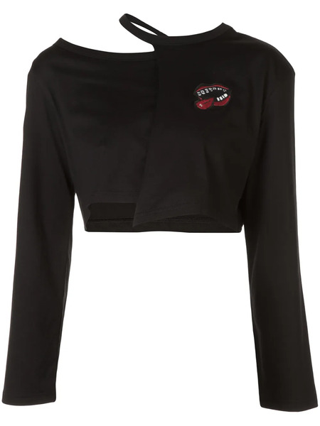  Haculla Asymmetric Lips Print T-shirt - Black 