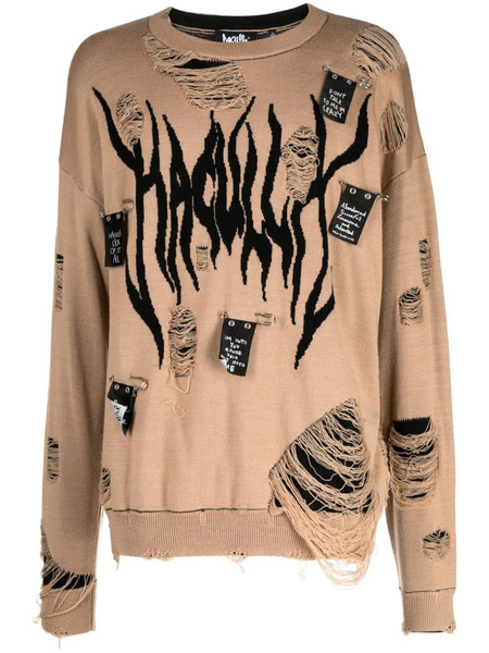  Haculla Distressed Intarsia-logo Jumper - Brown 