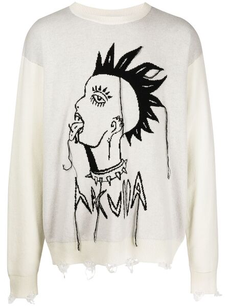  Haculla Distressed Punk Logo Jumper - White 