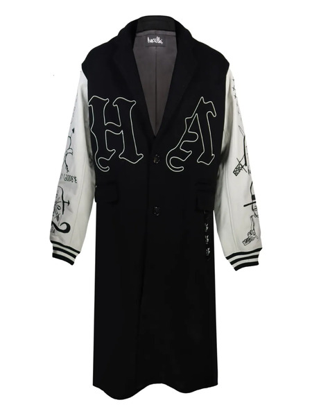 Haculla Embroidered Baseball-sleeve Overcoat - Black 