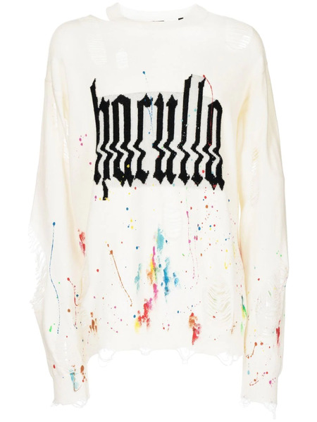  Haculla Glitched Logo-print Ripped Sweatshirt - White 