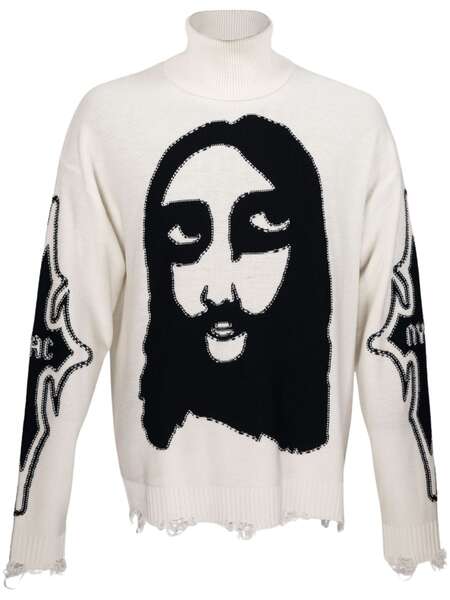  Haculla Praising Face-motif Jumper - White 