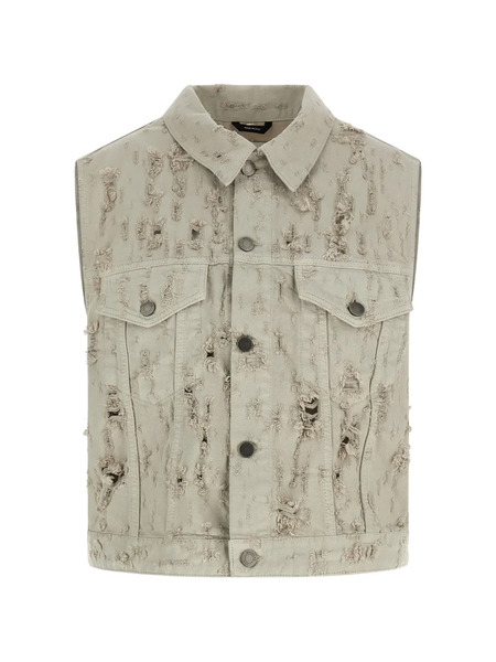  Haikure Ryder Distressed Denim Gilet - Grey 