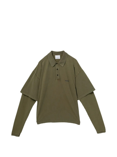  Halfboy Logo-embroidered Long Sleeve Polo Top - Green 
