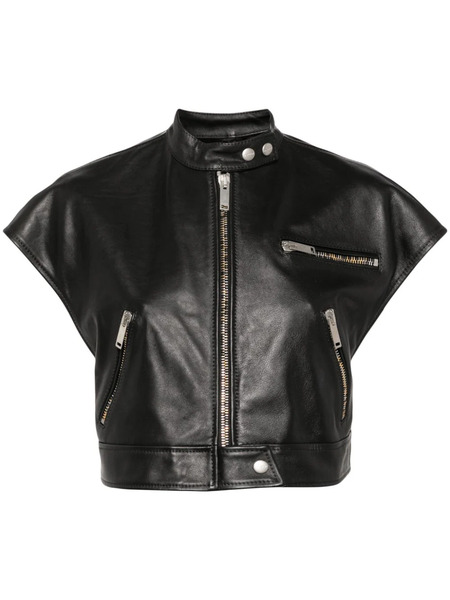  Halfboy Short-sleeve Cropped Biker Jacket - Black 