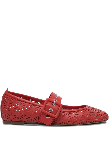  Halmanera Laser-cut Buckle Ballet Flats - Red 