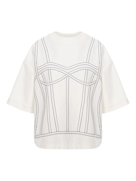  Hamza Corset Stitching Top - White 