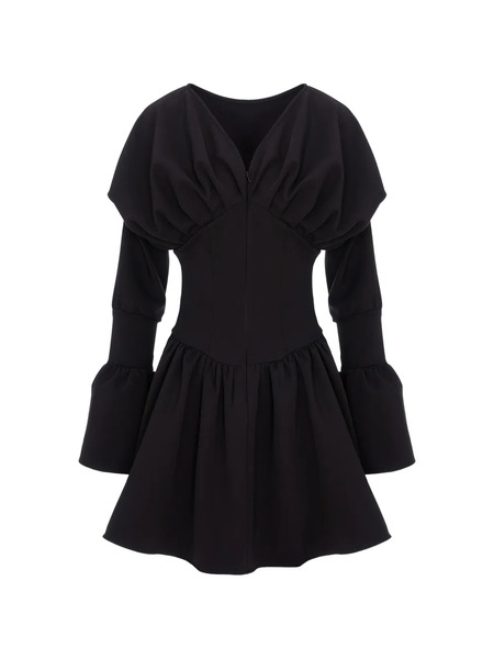  Hamza Flared-sleeves Dress - Black 