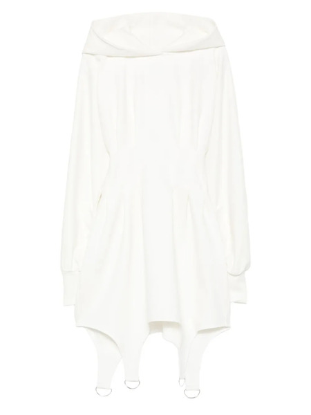  Hamza Hooded Waist-cinched Dress - White 