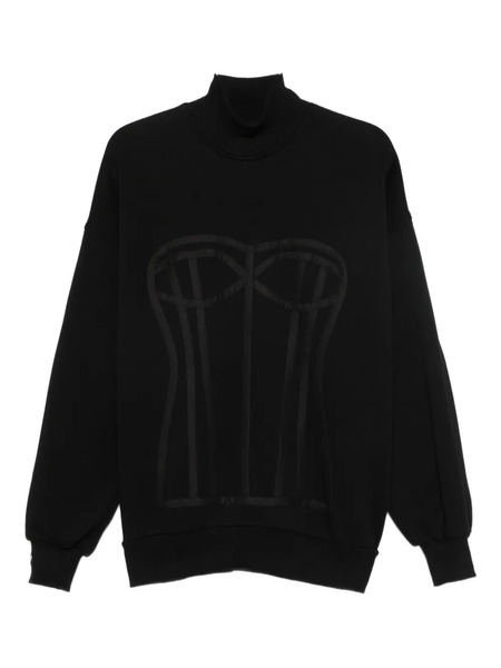  Hamza Kora Corset-detail Turtleneck Sweatshirt - Black 