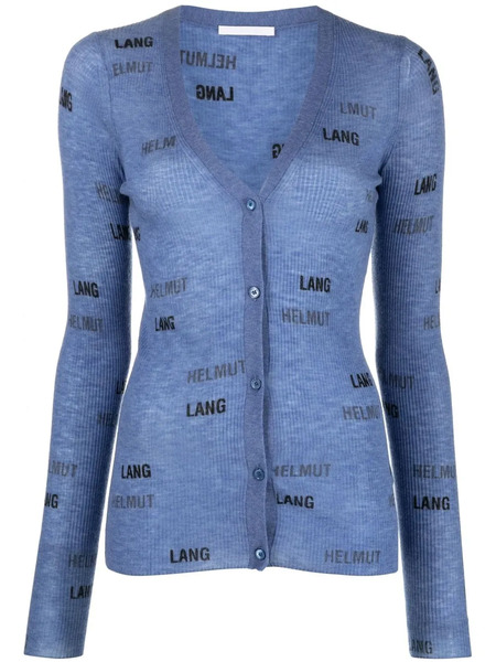  Helmut Lang Ribbed-knit Logo-print Cardigan - Blue 