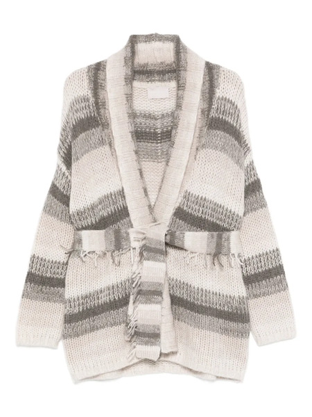  Hemisphere Striped Belt-fringed Cardigan - Neutrals 