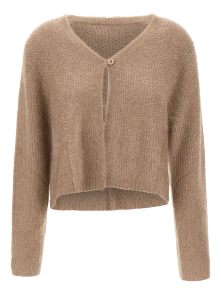  Hemisphere Textured Single-button Cardigan - Brown 