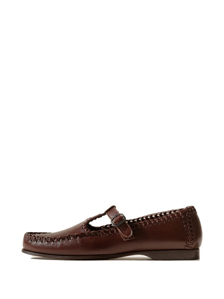  Hereu Alcover Supple Shiny Braided T-bar Loafers - Brown 