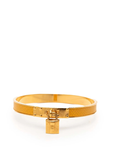  Hermès Pre-owned 2000-2020 Gold Plated Epsom Kelly Cadena Lock Bangle Bracelet Costume Bracelet 