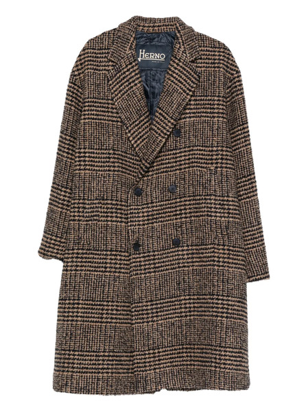  Herno Double-breasted Check Coat - Brown 