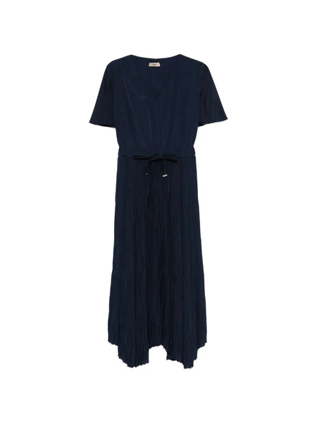 Herno Pleated V-neck Dress - Blue 