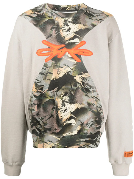  Heron Preston Camouflage-panel Cotton Sweatshirt - Green 