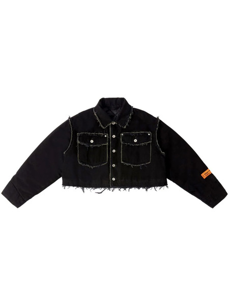 Heron Preston Distressed Cropped Denim Jacket - Black 