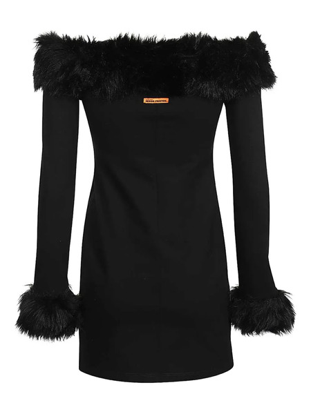  Heron Preston Fur-trimmed Strapless Mini Dress - Black 