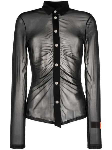  Heron Preston Georgette Ruched Long-sleeve Shirt - Black 