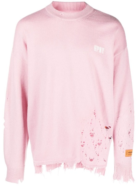  Heron Preston Logo-embroidered Ripped Wool Jumper - Pink 