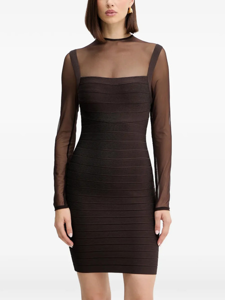  Hervé Léger Amy Long-sleeve Mini Dress - Brown 