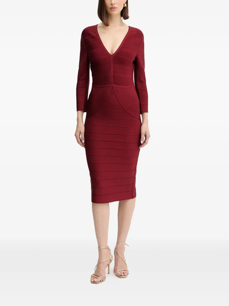  Hervé Léger Athena V-neck Midi Dress - Red 