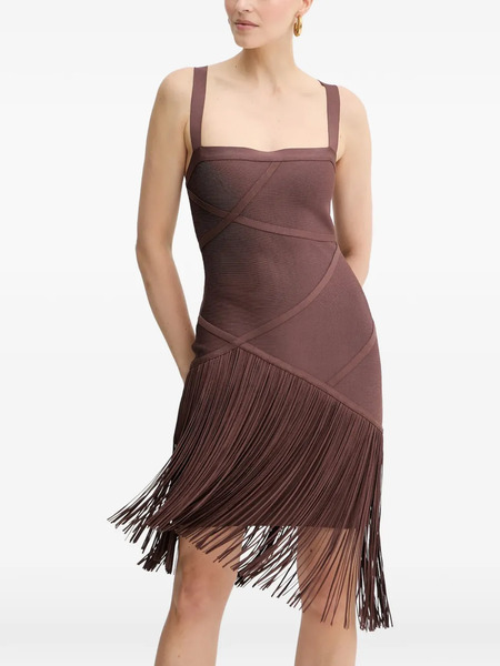  Hervé Léger Fringed Strap ~mini Dress - Brown 