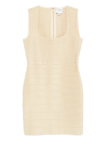  Hervé Léger Mirabel Ribbed Mini Dress - Gold 