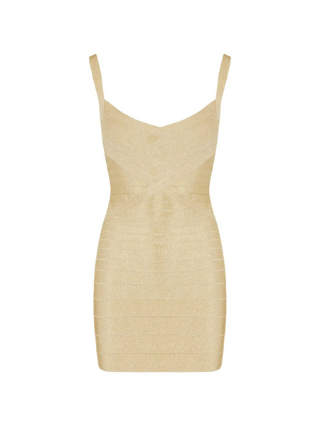  Herve Leger V-neck Mini Dress - Gold 