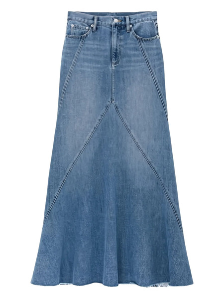  Hey Joanie Ocean Wave Panelled Denim Maxi Skirt - Blue 