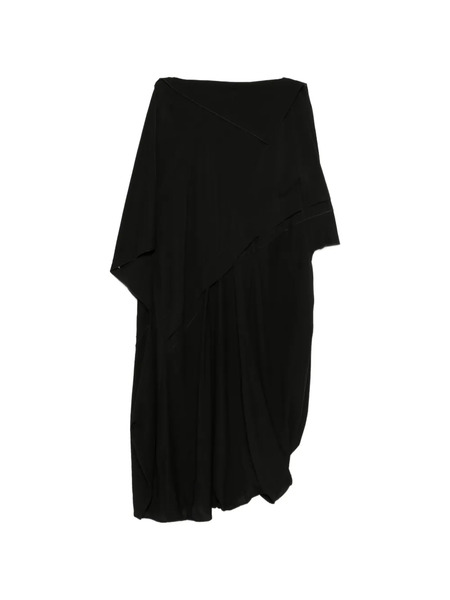  High Asymmetric Layered Midi Dress - Black 