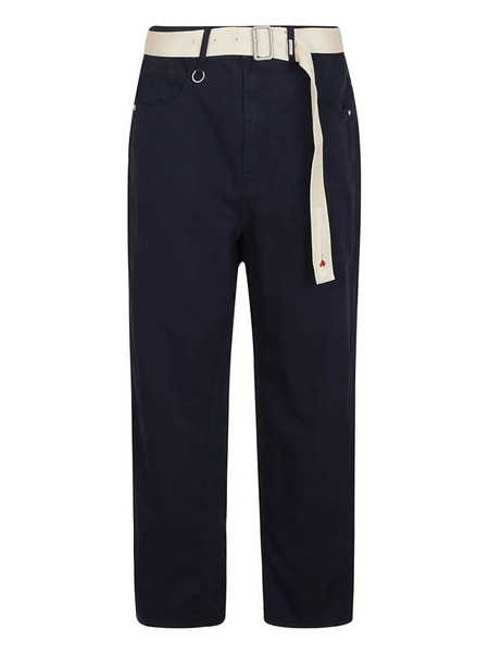  High Belted Cotton-linen Pants - Blue 